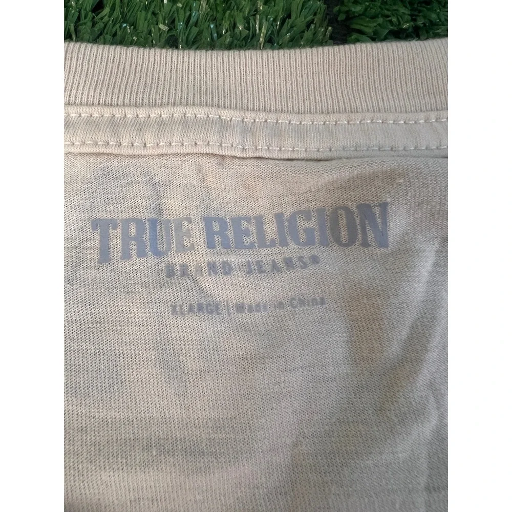 True Religion Mens Buddha Guitar Graphic T-Shirt Cream Beige XL Short Sleeve